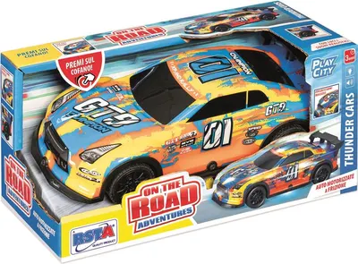 Mașină sport RS Toys - Cu frecare, sunete și lumini, albastru cu portocaliu
