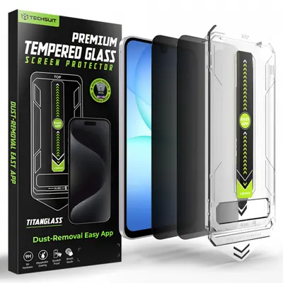 Folie de protectie Ecran Privacy Techsuit TitanGlass CrystalHD pentru Samsung Galaxy A17 5G / A16 5G A166, Sticla Securizata, Full Glue, Set 2 bucati