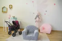 Fotoliu pentru copii, Knorr Toys Cosy Geo Grey matlasat, umplutura din spuma moale, husa bumbac 100 detasabila si lavabila, 51 x 34 x 42 cm, 9 luni+