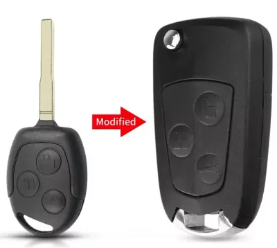 Carcasa cheie auto Techstar kit conversie briceag (flip) compatibila Ford Focus/Mondeo/Fiesta/Transit, 3 butoane, lamela HU101, neagra – fara electronica