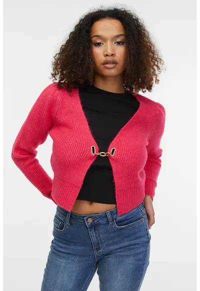 Cardigan crop cu inchidere metalica - Coral