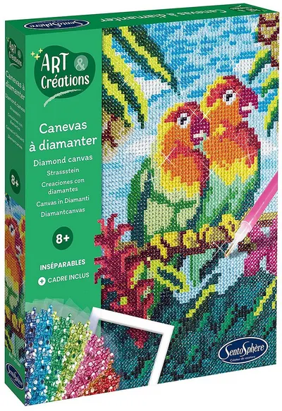 Kit creativ Sentosphere – Papagali, pânză cu pietricele colorate