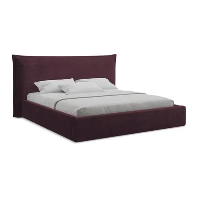 Pat matrimonial violet tapițat cu spațiu de depozitare cu somieră 140x200 cm Esala – Makamii