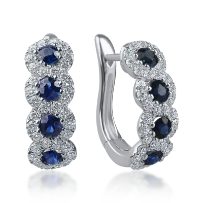 Cercei cu tortite din aur alb cu safire si diamante de 1.9ct