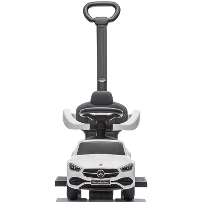 Masinuta de impins cu maner Chipolino Mercedes Benz C-Class White cu bara de siguranta, suport pentru picioare, spatiu depozitare, volan cu sunete, greutate admisa 25 kg