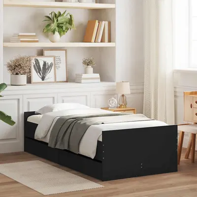 vidaXL Cadru de pat cu sertare, negru, 90x190 cm