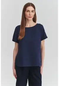 Tricou de in cu buzunar pe piept - Albastru oceanic