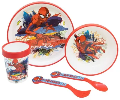 Set de masă cu bază antiderapantă Stor - Premium, Spiderman Moving Target, 5 piese