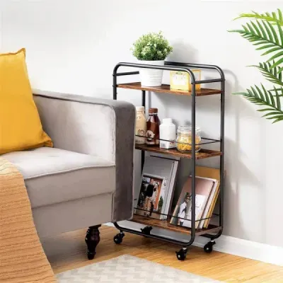 Raft Slim Rotativ 360° cu 3 Polite MDF si Structura Metalica Neagra 50x20x81cm