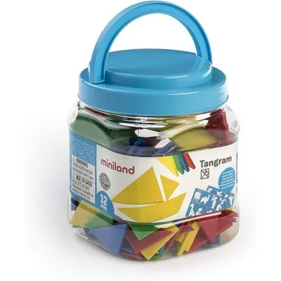 Joc educativ STEM Tangram 12 seturi colorate, 84 piese - Miniland