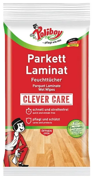 Șervețele umede pentru parchet și laminat Poliboy – Clever Care, 15 buc.