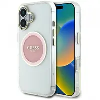 Husa MagSafe pentru Apple iPhone 16, Guess, IML Metal Colored Circle, Roz
