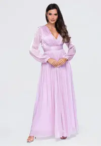 Rochie maxi eleganta de seara cu decolteu V si maneci lungi LA-OM-DLR418 - Mov