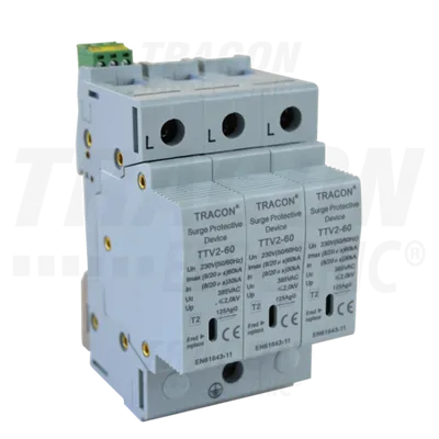 Descarcator de supratensiuni,AC,cl.2,elem.modular inlocuibil TTV2-60-3P 230/400 V, 50 Hz, 30/60 kA (8/20 us), 3P