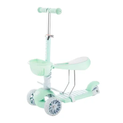 Trotineta cu scaun 3 roti unisex peste 1 an Kikka Makani 3 in 1 BonBon verde cu luminite