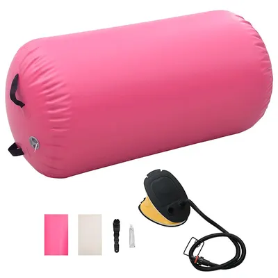 vidaXL Rulou de gimnastică gonflabil cu pompă, roz, 120 x 75 cm, PVC