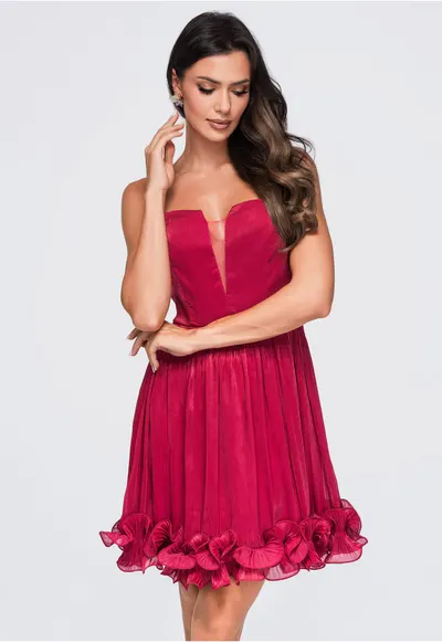 Rochie mini de cocktail cu decolteu in V si bretele subtiri LA-OM-DLR431 - Rosu