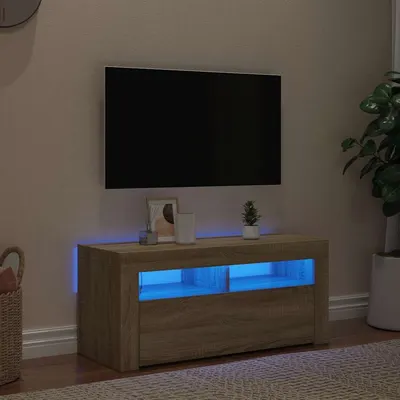 vidaXL Comodă TV cu lumini LED, stejar Sonoma, 90x35x40 cm