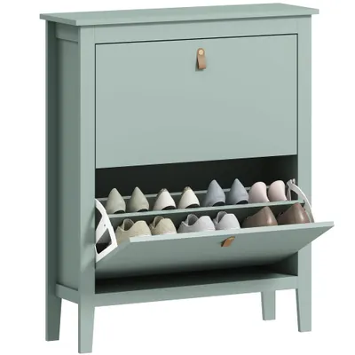 HOMCOM Pantofar cu 2 Sertare Rabatabile pentru 14 Perechi de Pantofi și Rafturi Reglabile, 80x24x95.5 cm, Verde | Aosom Romania