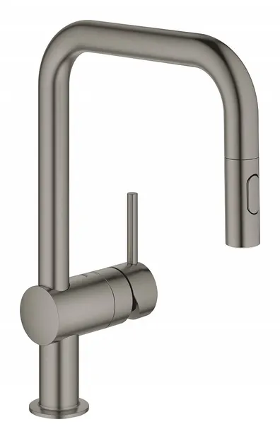 Baterie bucatarie Grohe Minta 32322AL2, 3/8, monocomanda, pipa inalta, tip C, dus extractabil, pivotanta, mat, Hard Graphite