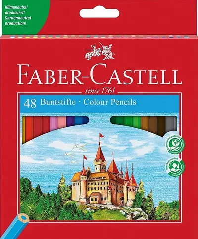 Set creioane colorate Faber-Castell - Castel, 48 bucati, cu ascutitoare