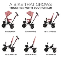 Tricicleta pentru copii Kinderkraft Aveo Rose Pink de la 9 luni, cu sezut rotativ, suport pentru picioare, maner cu control al directiei, gentuta si cos pentru accesorii