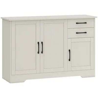 HOMCOM Mobilier bucătărie cu 2 sertare și 3 dulapuri, polițe reglabile, 120x38x79 cm, crem | Aosom Romania