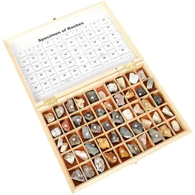 Set cu 56 mostre de roci si minerale, geologie, pentru uz didactic
