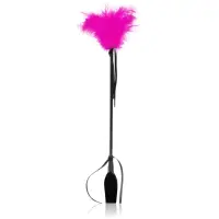 Secret play Riding Crop Black bici din piele ecvestru cu accesoriu de pene Fuchsia 52 cm