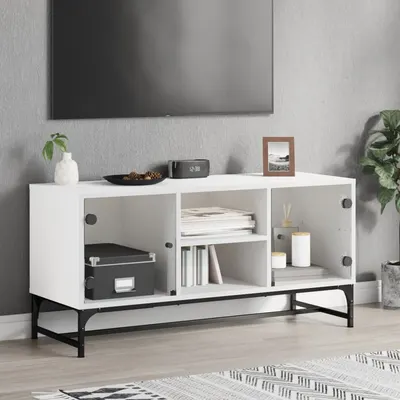 vidaXL Comodă TV cu uși din sticlă, alb, 102x37x50 cm