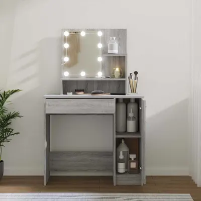 vidaXL Masă de toaletă cu LED, gri sonoma, 86,5x35x136 cm
