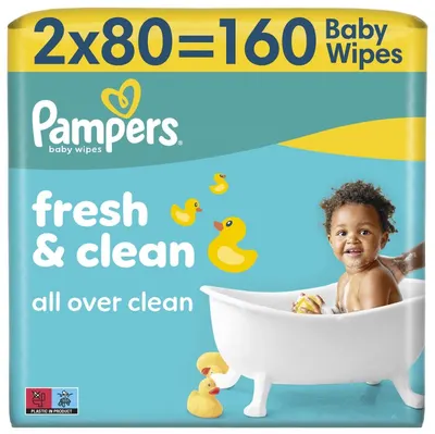Șervețele umede pentru bebeluși Pampers - Fresh & Clean, 2 x 80 bucăți