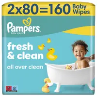 Șervețele umede pentru bebeluși Pampers - Fresh & Clean, 2 x 80 bucăți