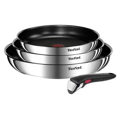 Set 4 piese TEFAL Ingenio Emotion, tigaie de 22 24 28 cm, maner detasabil, invelis antiaderent, Thermo-Signal, inductie, argintiu