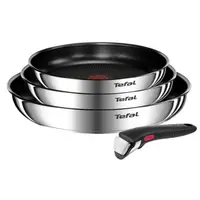 Set 4 piese TEFAL Ingenio Emotion, tigaie de 22 24 28 cm, maner detasabil, invelis antiaderent, Thermo-Signal, inductie, argintiu