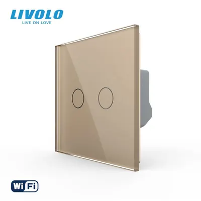 Intrerupator tactil dublu WiFi, cu panou sticla Auriu