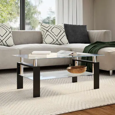 vidaXL Masă cafea, gri și transparent, 95x55x40 cm, sticlă securizată