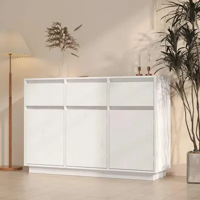 vidaXL Servantă, alb, 111x36x75 cm, lemn masiv de pin