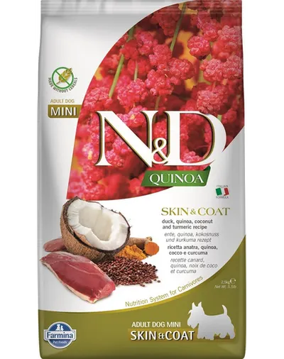 FARMINA N&D Quinoa Mini Skin&Coat hrana caini talie mica 2,5 kg rata si nuca de cocos