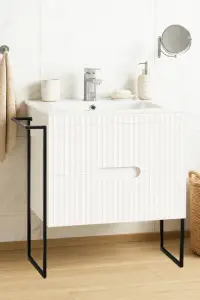 Set Baza front MDF si Lavoar seria 009, cadru metalic, cu sertare, 70 cm, alb