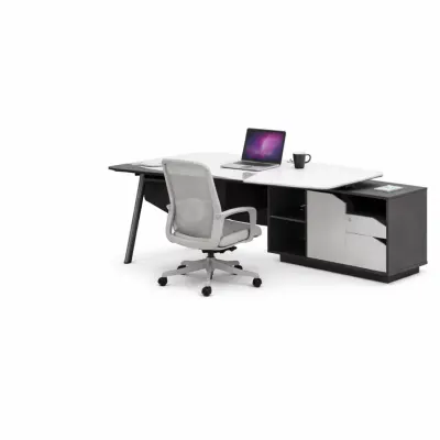 Set Platinia & Calvena - Birou cu dulap lateral,picioare metalice si Scaun de birou ergonomic cu functie de înclinare