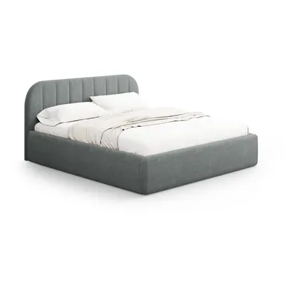 Pat matrimonial gri închis tapițat cu spațiu de depozitare cu somieră 160x200 cm Juno – Windsor & Co Sofas