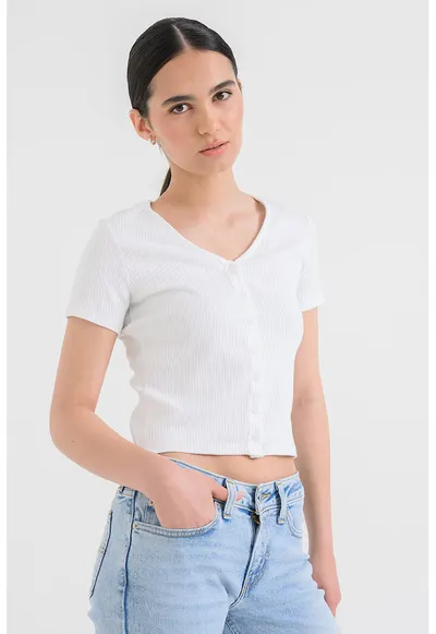 Bluza slim fit cu decolteu in V Muse - Alb