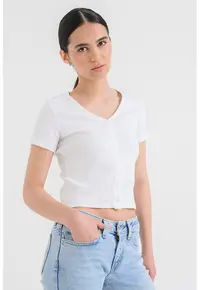 Bluza slim fit cu decolteu in V Muse - Alb