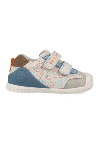 Pantofi sport cu model si banda velcro dubla - Albastru inchis/Portocaliu mandarina/Verde pal