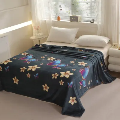 Patura Pufoasa CoCoLiNo (Fleece), 200x230cm, 240gr/mp, Verde, Flori - Rasfatul Perfect pentru Serile Racoroase