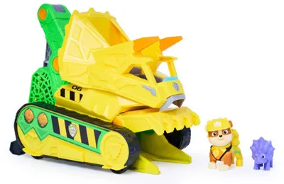 Set de joacă Spin Master Paw Patrol – The Dino Movie, buldozer Chomp & Rescue, cu Rubble și un dinozaur