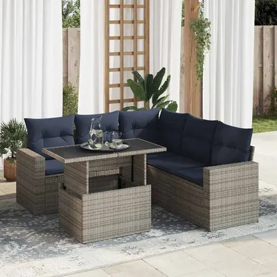 Gossi set mobilier gradina cu perne 6 piese gri poliratan/lemn acacia