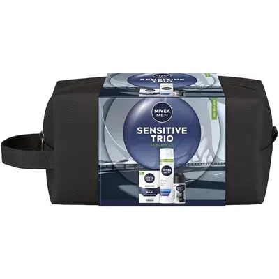 Set Cadou Barbati Nivea Men Sensitive Trio, Balsam dupa Ras 100 ml, Gel Ras 200 ml, Deodorant Roll-on 50 ml