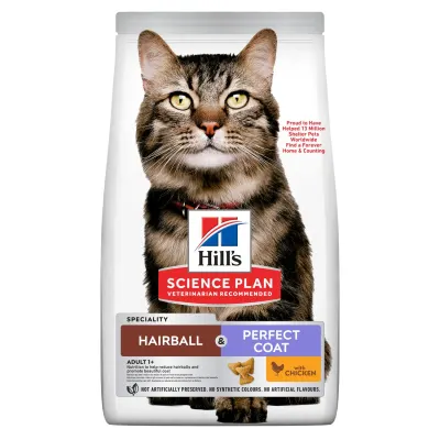 Hrana uscata pentru pisici Hill s SP Hairball Perfect Coat cu pui 1,5 kg